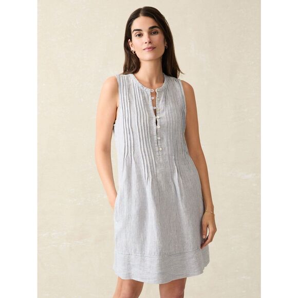 Faherty Aisha Mini Dress size M Linen Sleeveless Blue Striped - Picture 1 of 10